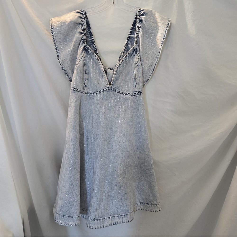 Blue B Women's Light Wash Embellished Mini Denim Dress Sz L NWT Festival Rodeo